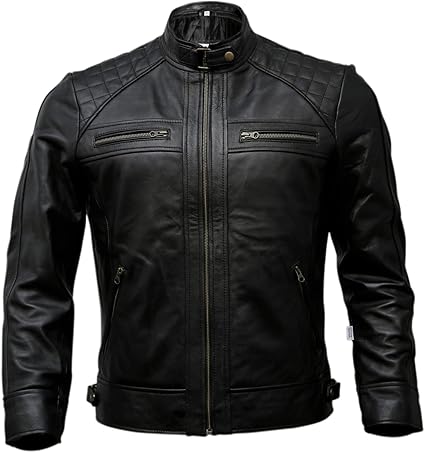 Mens Genuine Leather Biker Jacket Black.