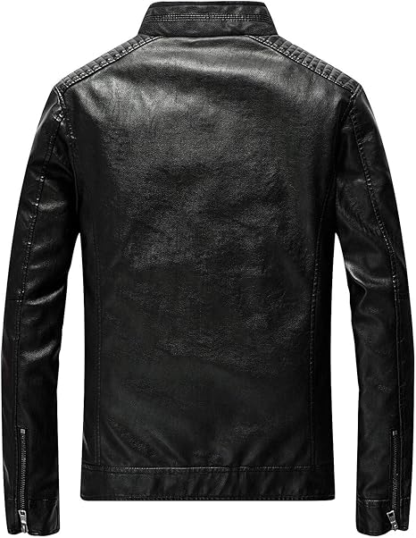 Leather Jacket Men Black Slim Fit Motorcyle Lightweight.