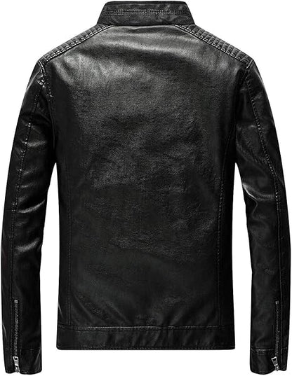 Leather Jacket Men Black Slim Fit Motorcyle Lightweight.