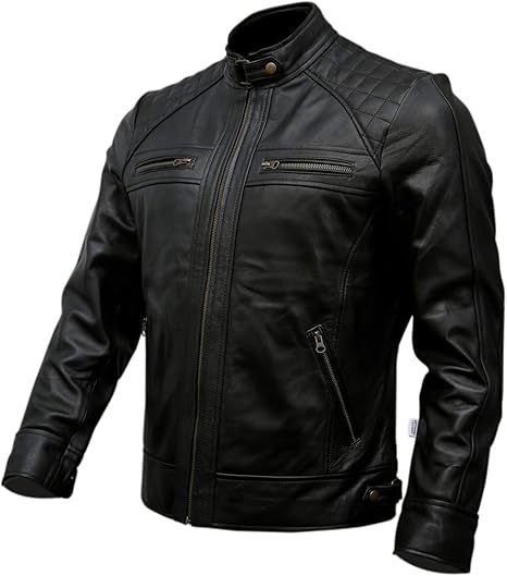 Mens Genuine Leather Biker Jacket Black.