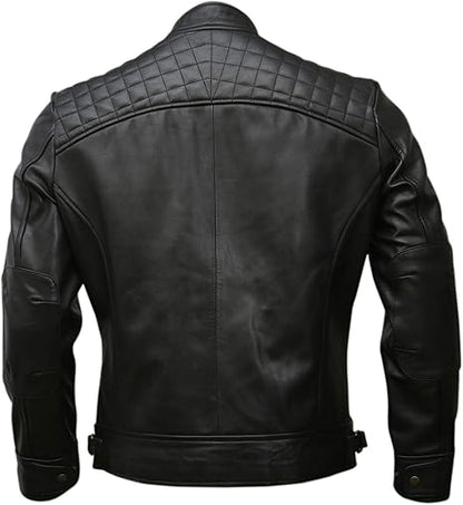 Mens Genuine Leather Biker Jacket Black.