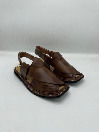 T-Gear Brown Peshawari Leather Chappals