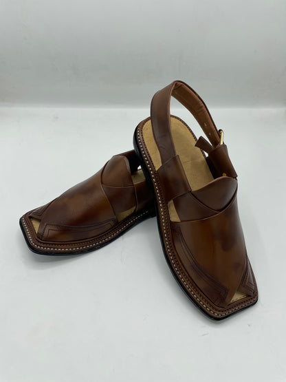 T-Gear Brown Peshawari Leather Chappals