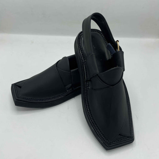 Kaptan Plain Black Peshawari Chappals