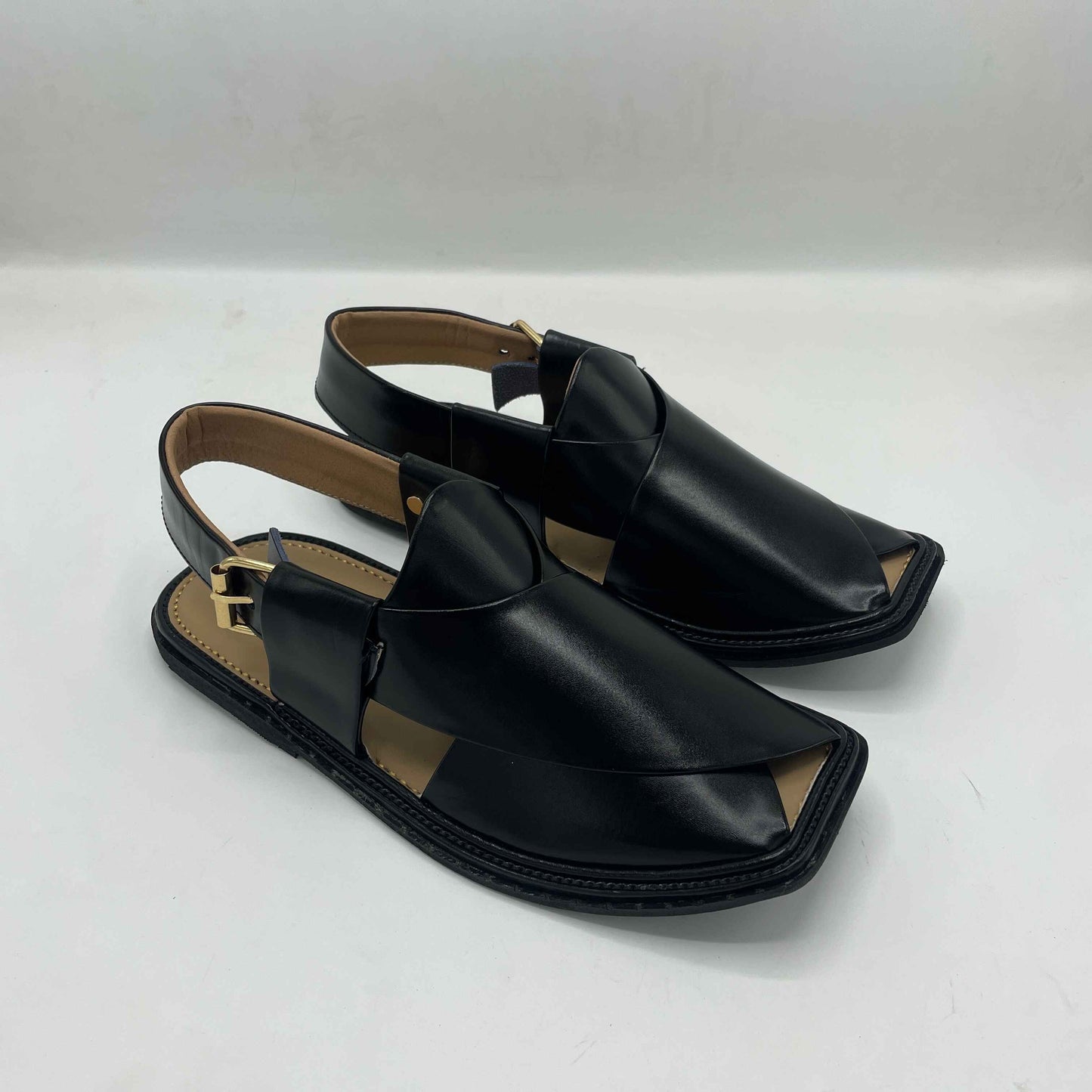 Smart Zalmi Plain Black Handmade Peshawari Leather Chappals