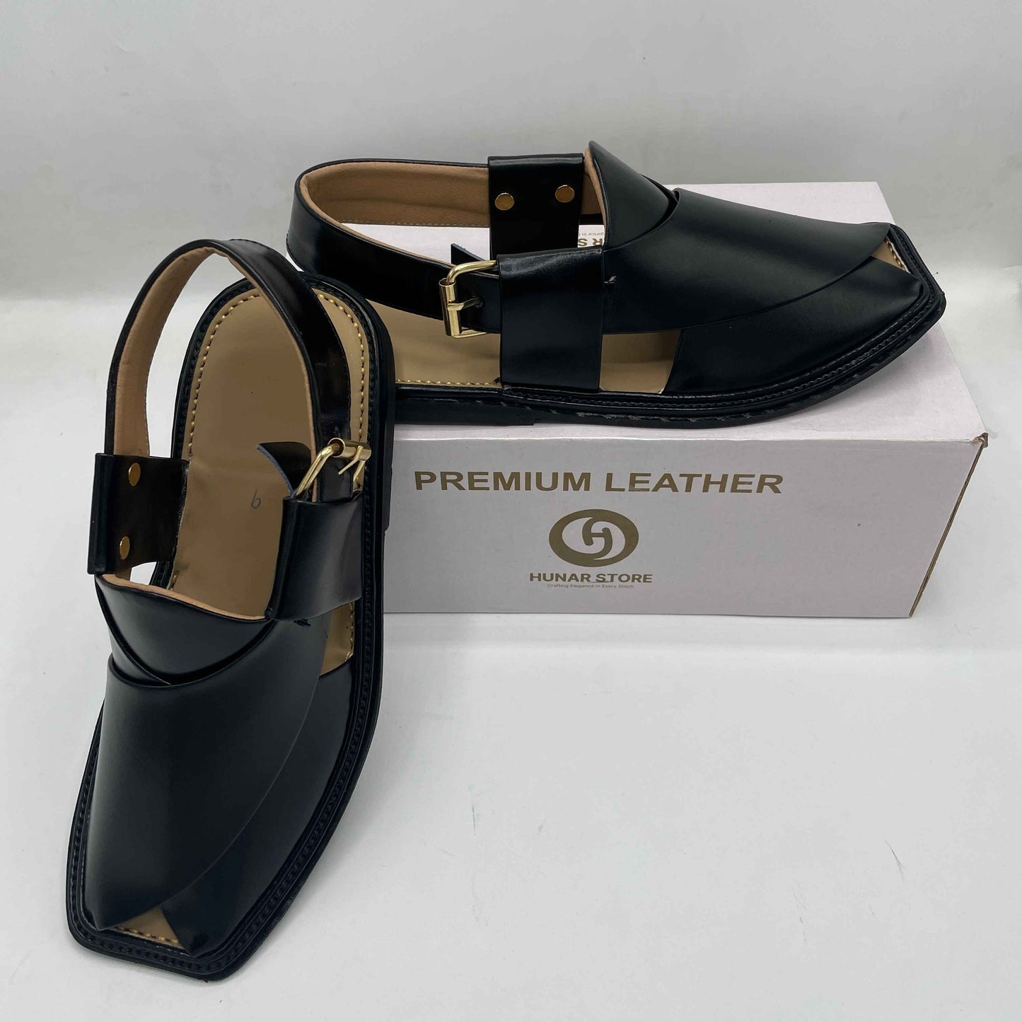 Smart Zalmi Plain Black Handmade Peshawari Leather Chappals