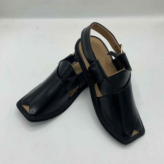 Smart Zalmi Plain Black Handmade Peshawari Leather Chappals